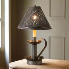 Primitive/Country Electric Plantation Lamp Black Punched Tin