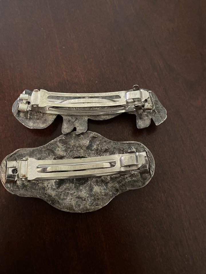 2 Vintage Handmade Hair Clip Sun/animal Silver Tone Made In France Made Signed - Image 4 of 4
