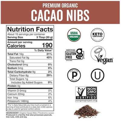 Organic Cacao Nibs 1 LB - Keto, , Gluten-Free