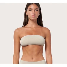 Toast Swim Womens Size XL Slide Bandeau Bikini Top Strapless Shimmer Gold