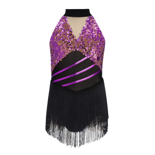 Mädchen Standardtanz Glitzer Latein Kleid Fransen Cha Cha Tanzkleid Kostüm   - Picture 44 of 54