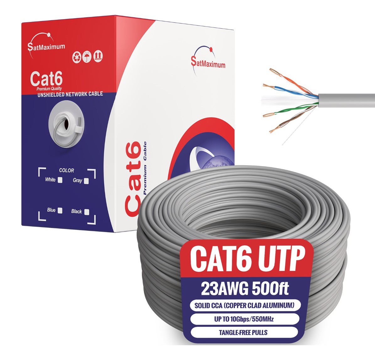 CAT6 Gray Ethernet Cable 400FT 23AWG UTP CCA Network Solid Bulk Wire Open Box