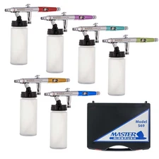 All-Purpose DUAL-ACTION STUDIO AIRBRUSH SET 6 Airbrushes w/ Bottles Kit Case