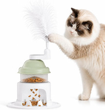 Cat Slow Feeder Toy with Feather Teaser, Interactive Puzzle Feeder for Cats, Men