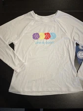 LIFE IS GOOD Womens (S) Active LNG Sleeve WHITE FLOWERS UPF 50s Pullover - D3077