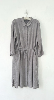 Masai Hemdblusenkleid verstellbare Taille leicht 3/4 Arm Winkelstreifen Gr. M
