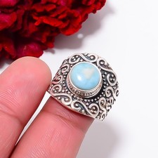 Natural Larimar Designer Handmade 925 Sterling Silver Ring S.6.5 R98323