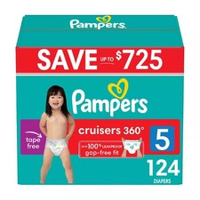 Pampers Cruisers 360 Diapers Gap-Free Fit, Size 5 27 Pounds , 124 Count