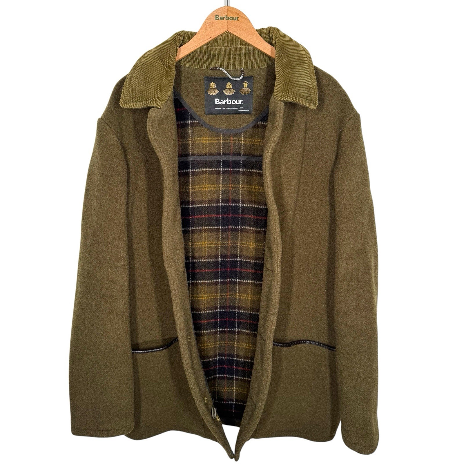 Barbour Galloway Wool Jacket Large Olive Green Mens Overcoat Button Vintage Rare