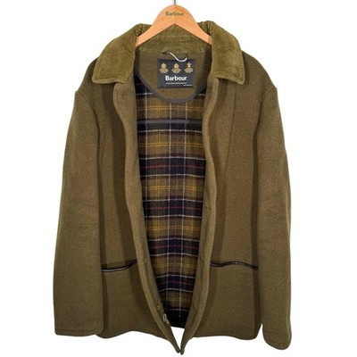 Barbour Galloway Wool Jacket Large Olive Green Mens Overcoat Button Vintage Rare