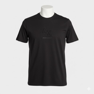 Armani Exchange Men Cotton Regular Fit  T-shirt Black  Embossed Logo Designer