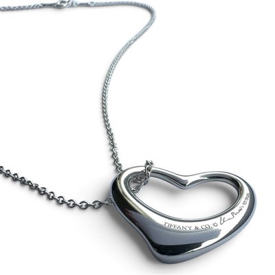 Tiffany & Co Elsa Peretti große offene Herz Halskette 925 Silber 18'' Zopfkette