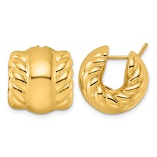 14K Yellow Gold Polished and Twisted 17mm Huggie Hoop Earrings