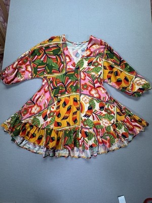 Label of Love Boho Patchwork Floral Tunic Top Womens Size M Mini Dress Cover Up