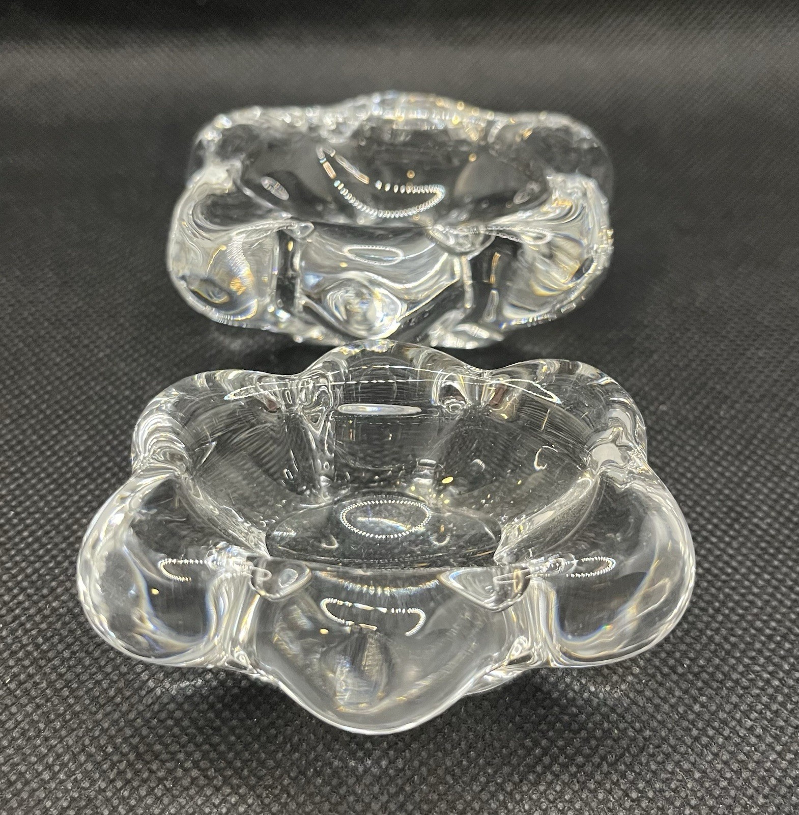 Pair of Signed Daum France Crystal Salt Cellars Fluid Petal Design, vintage glassware