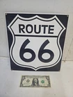 Vintage Ande Rooney Route 66 black & white porcelain on metal sign