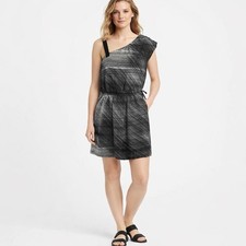 GAP Asymmetrical Off Shoulder Mini Dress SIZE 2 Black Stretch Waist Resort Wear