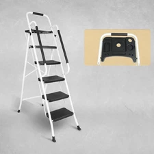 330 lbs 5 Step Ladder Handrails & Tool Tray Platform Folding Step Stool Ladder
