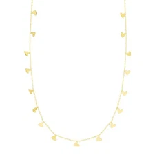 14K Yellow Gold Dangling Hearts Cable Chain (Hollow) 16"-18" Adjustable