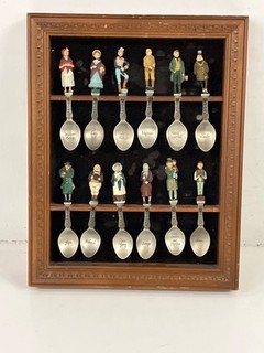Franklin Mint (Lot of 12) Charles Dickens Collector's Spoons in Frame