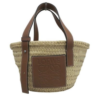 Loewe Basket Bag Natural Tan Raffia Leather Tote Authentic