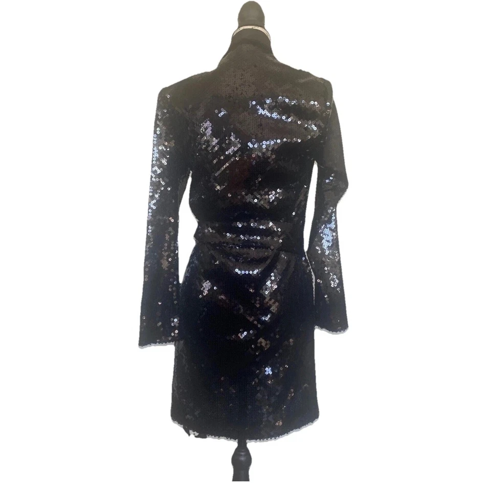 Vestido negro de lentejuelas corto para mujer ZARA manga larga talla S Foto 2 de 4