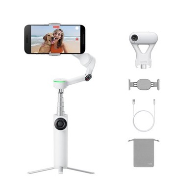 KI-Smartphone Gimbal Weiß, Apple DockKit, 360° Tracking, integr. Stativ f. Vlog