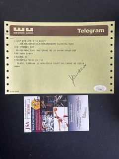 Hank Aaron HOF Braves Signed 2015 6x9 Telegram AUTO JSA COA