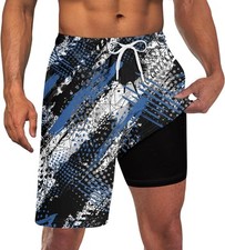 Men's 2 in 1 Quick-Dry Stretch Swim Trunks with Compression Liner and 3 Pockets