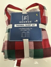 NWT George thermal waffle Jogger Sleep Set Plaid Men Long Sleeve L