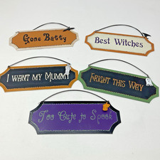 Metal Lot of 5 Halloween Hanging Plaques With Halloween Phrases 3.5" x 8"