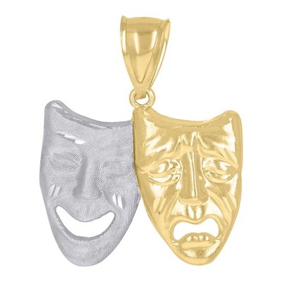 10Kt Bicolor Gold Unisex Strukturiert Komödie Tragödie Maske Charm Anhänger