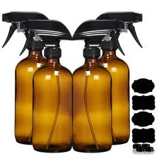 16 Ounce, Refillable Sprayer Amber Glass Spray Bottles for Essential Oil, Water