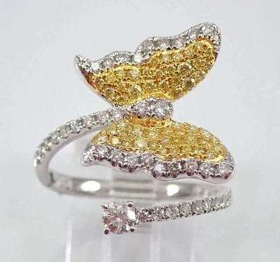 2 Ctw Round Cut Lab Created Citrine Butterfly Wedding Ring 14K White Gold Plated