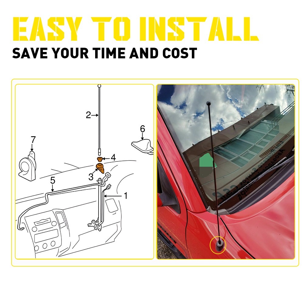 For 2005-2015 Toyota Tacoma Antenna Base Rubber Mount & Nut Ornament Manual Type