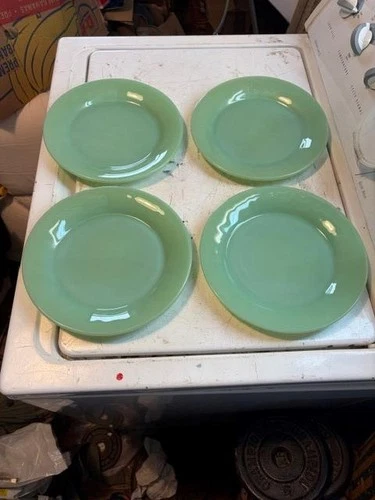 4 Fire King 9 "  Dinner Plates Oven Jadeite Jade Saucer Restaurant Ware $3 Ship