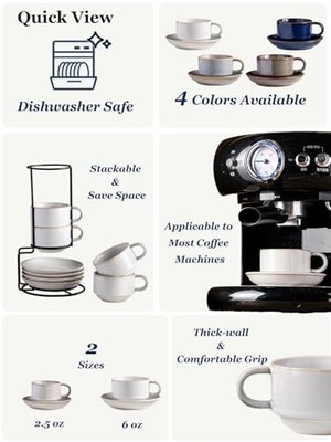 6 Ounce Cappuccino Cups with Saucers and Metal Stand, Stackable 6 Ounces  White | eBay