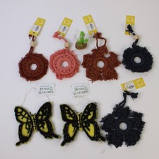 Lot of 7 Macrame Ornaments Assorted Colors Shapes Butterfly Craft Decor