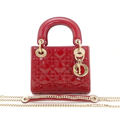 Dior Lady Dior Medium Red Patent Leather Gold Hardware Bag