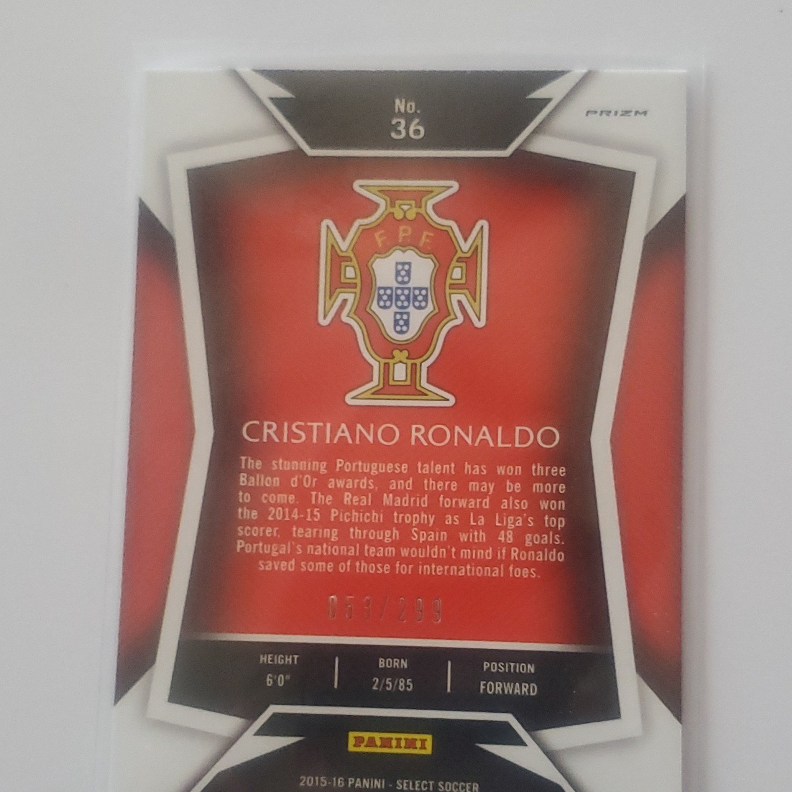 2015-16 PANINI SELECT Cristiano Ronaldo #36 Portugal Prizm /299 Soccer view 2