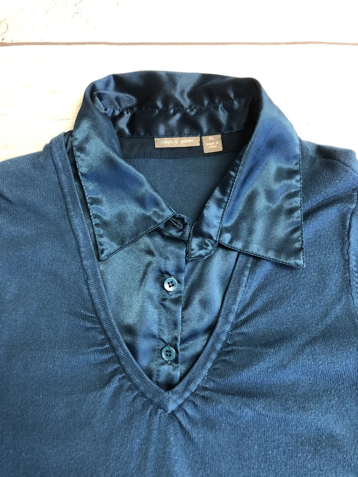 Apt.9 毛衣女式大号缎面领袖口套衫小号长袖上衣 — 第 3/4 张图片