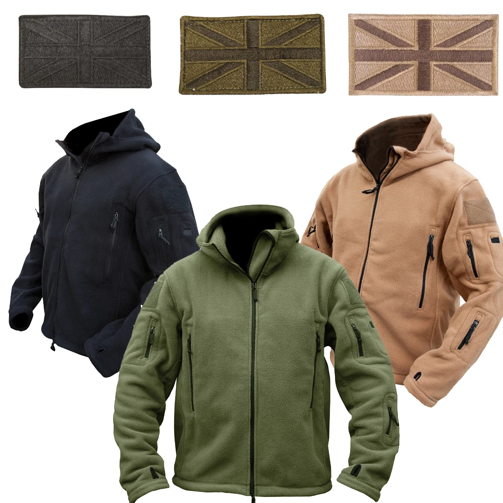 Tactical Recon Hoodie Military Design Fleece Jacket With Union Jack Patch