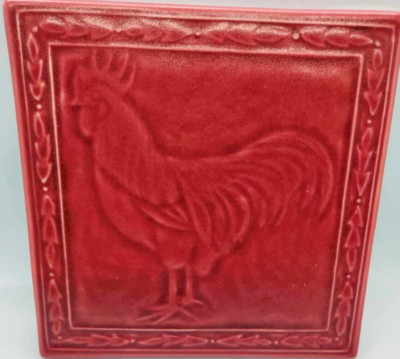 Rhode Island Red Rooster Vintage Unique trivet/ hot plate tile signed and dated.