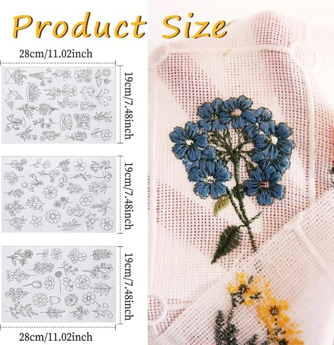 74 Pcs Stick and Stitch Embroidery Paper Adhesive Embroidery Transfer Paper Uk - Picture 3 of 7