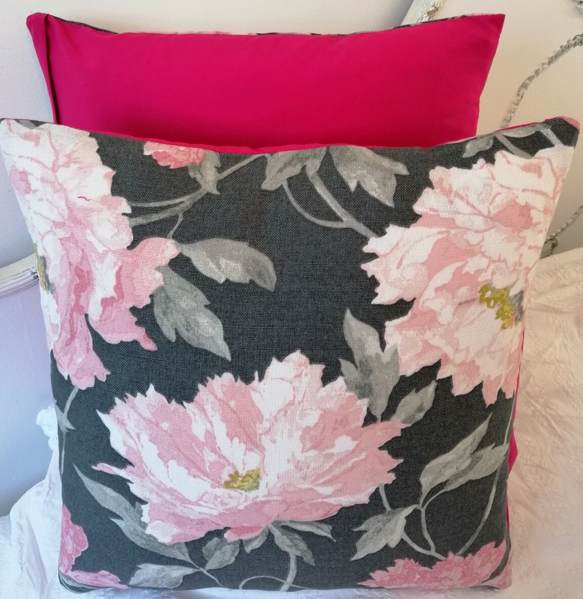 Laura Ashley Peonies Dark Smoke Cushion Cover back in pink eBay