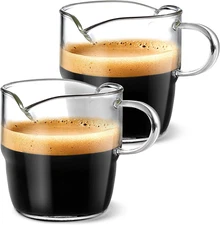 Espresso Cups Set of 2, 6 OZ Double Spouts Stackable Cups, Espresso Shots Glass