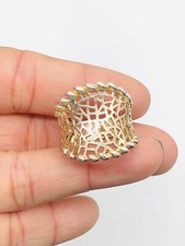 Vtg 925 Sterling Silver Flower Wide Band Ring Sz 7