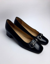 Vintage Gucci Black Patent Leather Block Heel Pumps Size 37 C