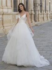 Unique Simple Tulle Wedding Dress Bridal Gown Custom made 2-28W Straps Ruffles