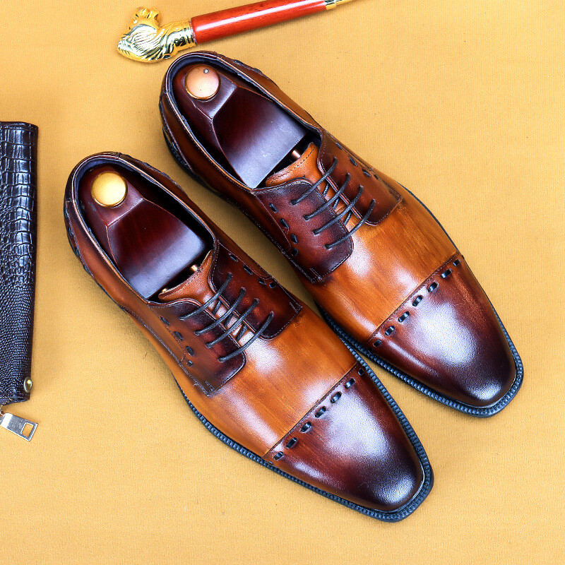 SAOLA Scarpe da derby alla moda uomo con lacci retrò punta quadrata in pelle multicolore suola in gomma